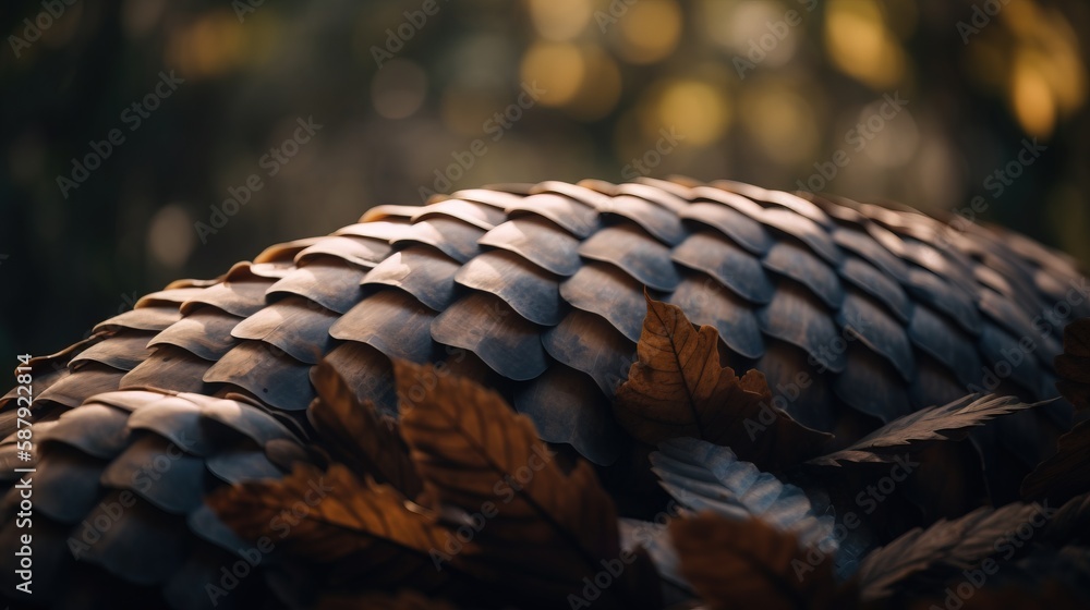 Poster a close up of a bird's feathers with leaves on the top of it's feathers and leaves on the bottom of 