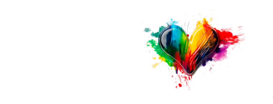 rainbow colored heart on transparent background and copy space, generative ai