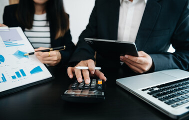 Business team meeting present.professional investor working with Finance managers task. with digital tablet,smartphone and laptop at office.