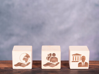 ESG symbols on wooden board as a concept of company governance principles