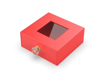 Blank Package Square Cardboard Sliding Drawer Box With Pull Knob Template. 3d render illustration.