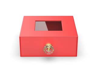 Blank Package Square Cardboard Sliding Drawer Box With Pull Knob Template. 3d render illustration.