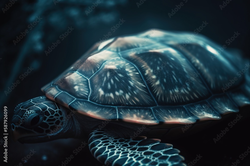 Aufkleber a close up of a turtle on a dark background with a blurry background and a blurry image of a turtle 