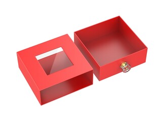 Blank Package Square Cardboard Sliding Drawer Box With Pull Knob Template. 3d render illustration.