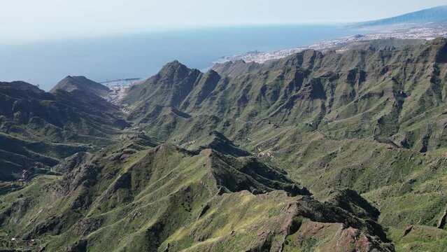Aerial View of Beautiful Mountains of Anaga Rural Park in Tenerife, Canary Islands, Spain. 