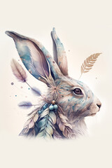 Rabbit head illustration using pastel colors boho style , Generative Ai