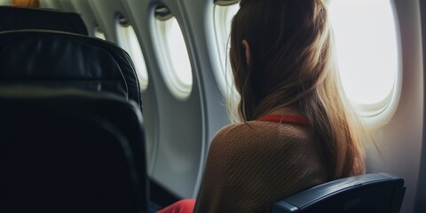 pretty passenger on airplane, concept of Traveler's experience and Beauty perspective, created with Generative AI technology