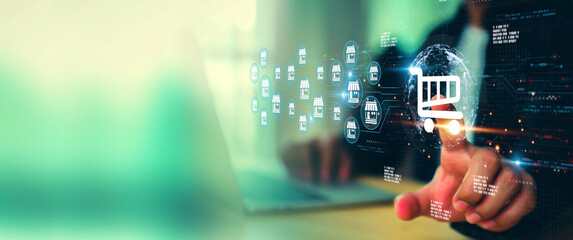 Franchise business e-commerce online e-marketplace or digital marketing branch expansion for growth or use technology to analyze product consumer data website management plan for sale service concept.