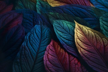 Very colorful closeup leaves pattern made with Generative AI