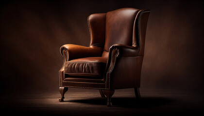  Old brown classic leather armchair. Ai generative