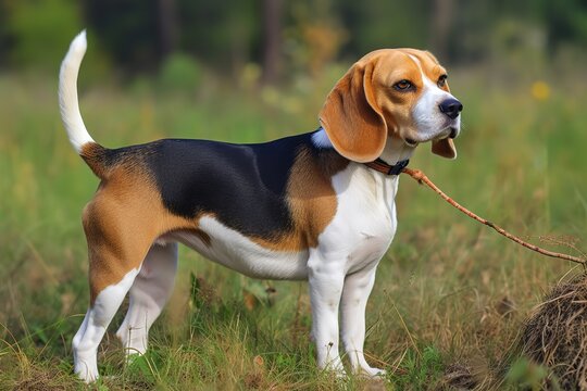 A friendly and outgoing Beagle wagging its tail - This Beagle is a friendly and outgoing dog, wagging its tail as it greets people or plays with its family. Generative AI