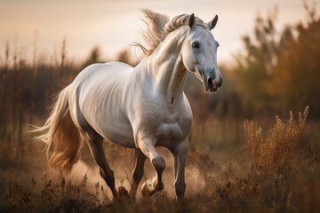 Obraz na płótnie Canvas A graceful and elegant horse running through a field - This horse is galloping through a field, enjoying the freedom and space to run. Generative AI