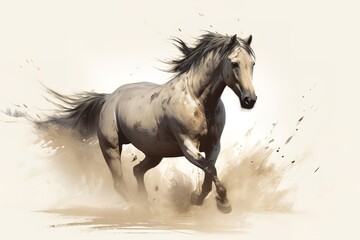 Naklejka na ściany i meble A graceful and elegant horse running through a field - This horse is galloping through a field, enjoying the freedom and space to run. Generative AI