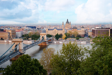 Fototapeta premium Travel by Hungary. Beautiful view of Budapest city and Danube river.