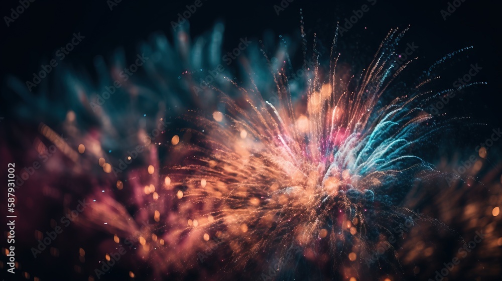 Poster a night sky illuminated by colorful fireworks, creating a beautiful display of light and color again