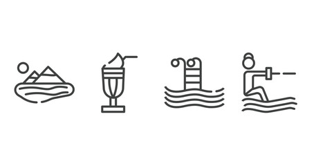 summer outline icons set. thin line icons sheet included lake, milkshake, swimming pool, waterski vector.