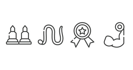 Fototapeta premium gym outline icons set. thin line icons sheet included munition, earthworm, first prize, biceps curl vector.