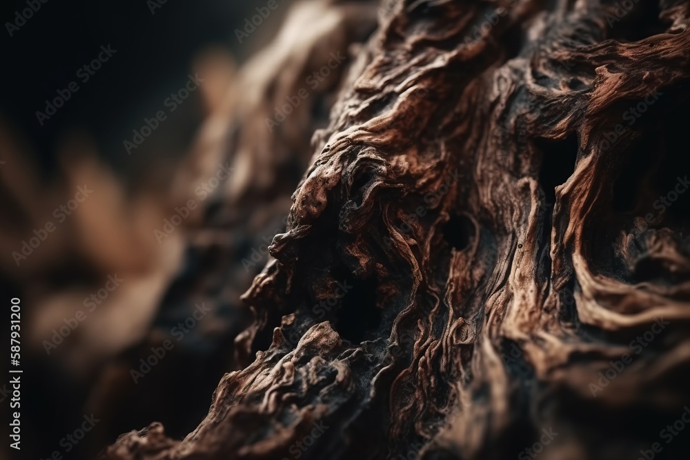 Poster a close up of a tree trunk with a blurry image of the bark and bark of the tree in the foreground, a