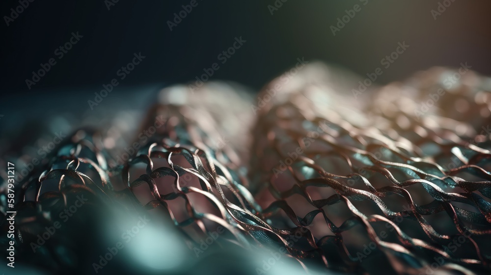 Poster a close up of a metal net with a blurry image of the net on the side of the net and a blurry image o