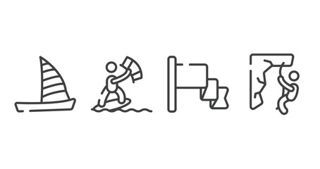 x treme outline icons set. thin line icons sheet included catamaran, kitesurfing, red flag, abseiling vector.