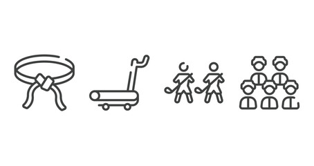 baseball outline icons set. thin line icons sheet included belts, treadmill hine, home team, baseball team vector.