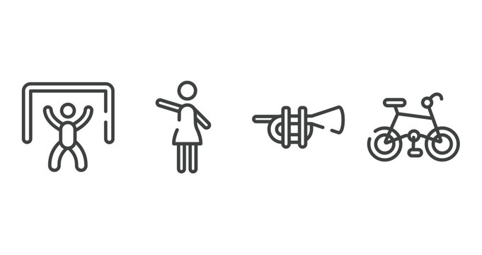 extreme sports outline icons set. thin line icons sheet included goalie, hostess, ets, mountain bike vector.