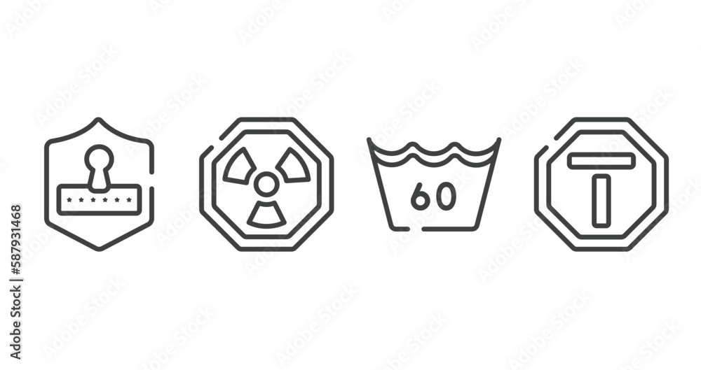 Poster traffic signs outline icons set. thin line icons sheet included safety code, radiactive, null, end o