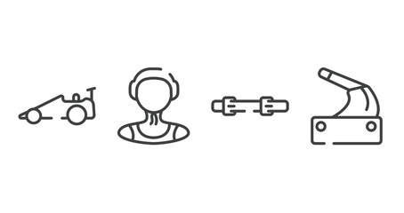 racing outline icons set. thin line icons sheet included drag racing, waterpolo player, diving belt, handbrake vector.