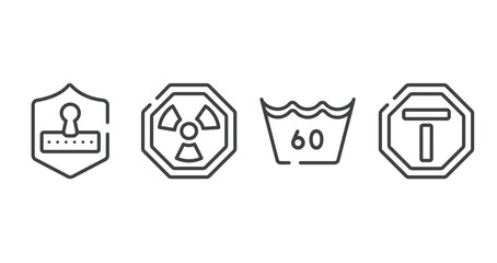 traffic signs outline icons set. thin line icons sheet included safety code, radiactive, null, end of way vector.