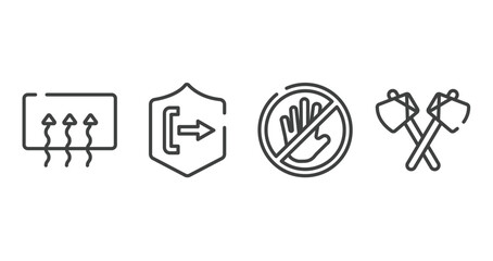 american indigenous outline icons set. thin line icons sheet included rear window defrost, pull, not touch, native american axes vector.