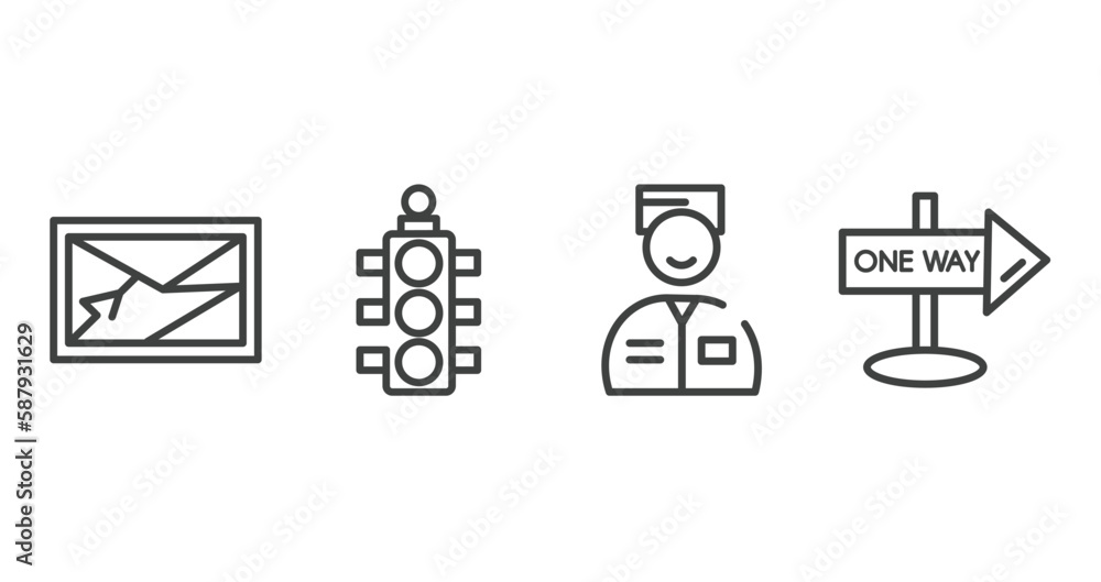 Poster signals set outline icons set. thin line icons sheet included navigator, semaphore light, valet, one
