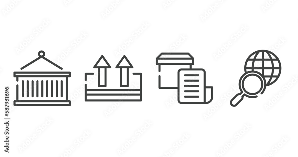 Poster logistic delivery instructions outline icons set. thin line icons sheet included lift package, keep 