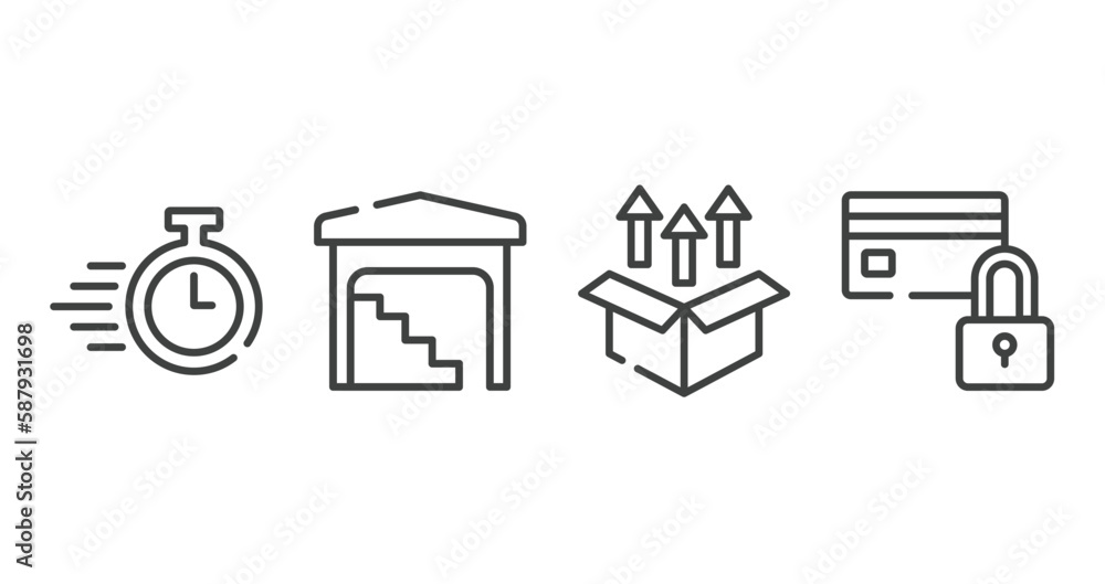 Poster logistic delivery instructions outline icons set. thin line icons sheet included delivery timer, sta