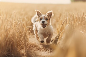 A playful and energetic puppy running through a field. Generative AI