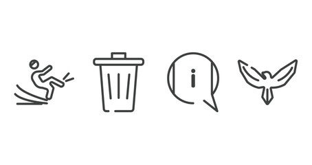 airport outline icons set. thin line icons sheet included slippery, trash, information, hawk vector.