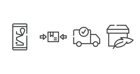 shipping and handly outline icons set. thin line icons sheet included smartphone online track, use clamps, delivery check, light weight vector.