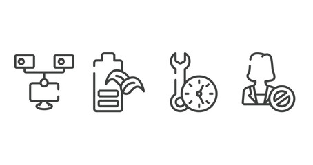 general outline icons set. thin line icons sheet included bpm, eco battery, build time, impeachment vector.