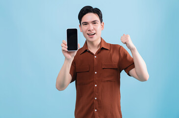Image of young Asian man on background