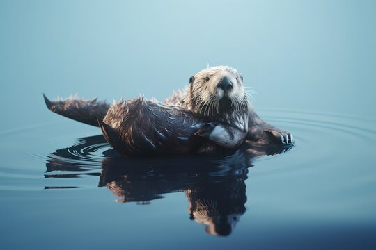 A playful and friendly Sea Otter floating on its back, showing off its playful and friendly nature. Generative AI