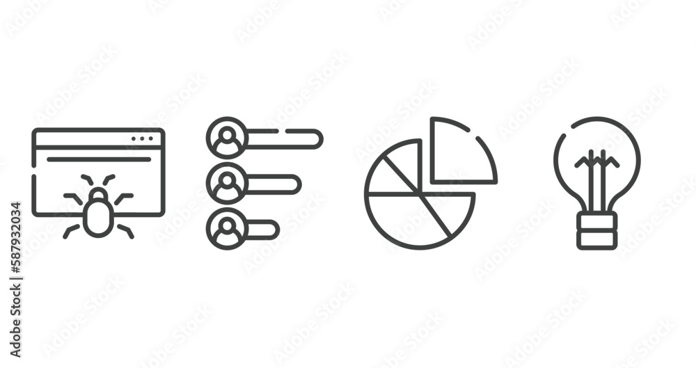 Poster business pack outline icons set. thin line icons sheet included web crawler, voting results, diagram