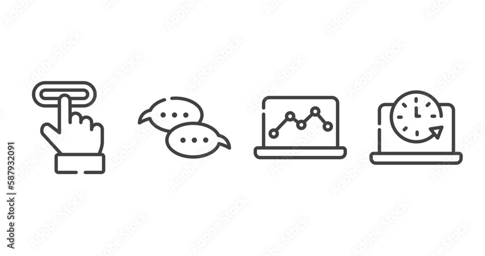 Poster digital marketing outline icons set. thin line icons sheet included subscription, speech bubbles, gr
