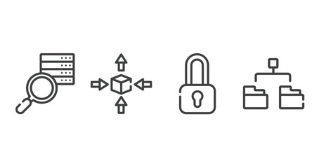 business and charts outline icons set. thin line icons sheet included data searching, differentiation, locked padlock, diagram folder vector.