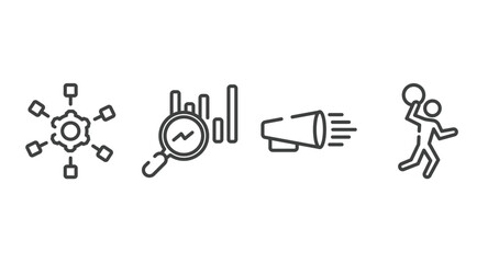 sports outline icons set. thin line icons sheet included project scheme, search stats, product promotion, handball vector.