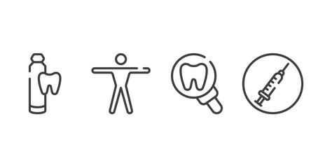 medicine and health outline icons set. thin line icons sheet included toothpaste tube, men, tooth zoom, drug abuse vector.