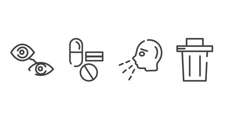 outline icons set. thin line icons sheet included eyes, medicine, sneezing, garbage vector.