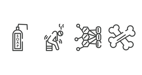 outline icons set. thin line icons sheet included liquid soap, weak, allergy, bone vector.