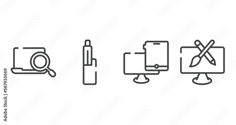 Poster responsive web outline icons set. thin line icons sheet included computer search, electronic cigaret