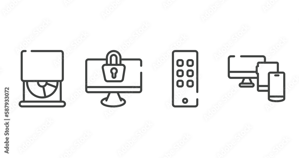 Poster responsive web outline icons set. thin line icons sheet included cd drive, monitor locked, siri remo
