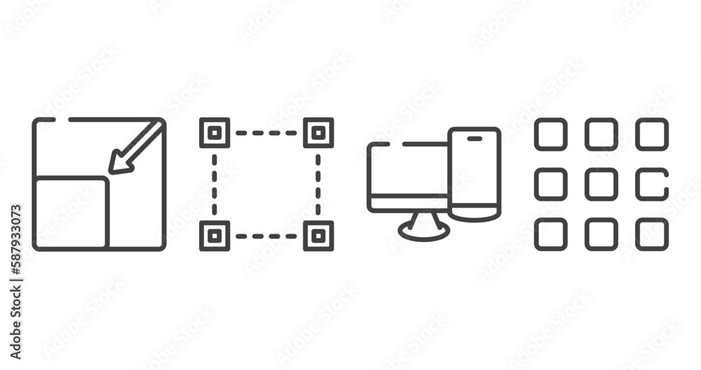Poster responsive web outline icons set. thin line icons sheet included resize page, selection square, pc a