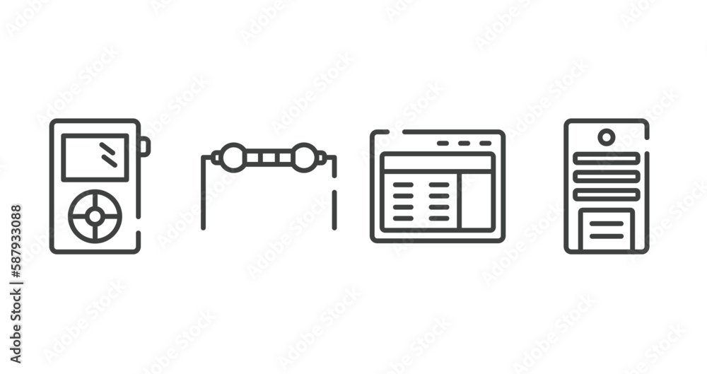 Poster hardware computer outline icons set. thin line icons sheet included mini, resistance, web interface,